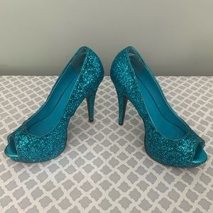 Fabulicious Turquoise Glitter 5inch Heels Size 9